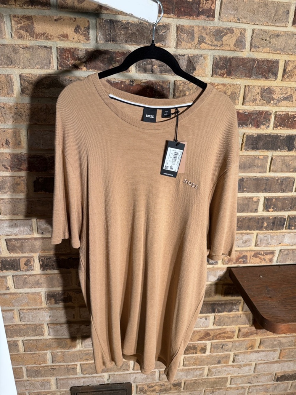 BOSS Tan Short Sleeve Crewneck Tee with Logo